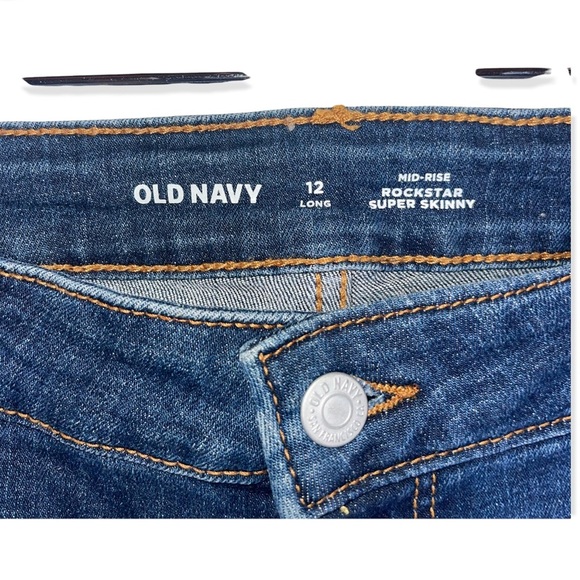 OLD NAVY Blue Distressed Rockstar Super Skinny Mid-Rise Jeans 12 Long - Picture 6 of 6